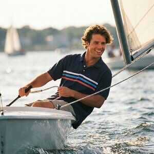 GAP Men’s Large Navy Stripe Polo Shirt 100% Cotton Retro Short Sleeve Vintage